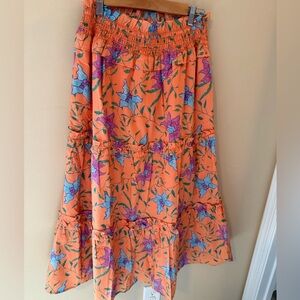 Tuckernuck HYACINTH HOUSE Orange Multi Floral Smocked Odette Maxi Skirt size L